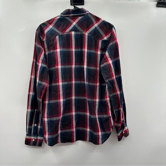 Levi Men's Black Blue Red White Plaid Long Sleeve Pear Snap Down‎ Shirt Size S - Picture 4 of 8